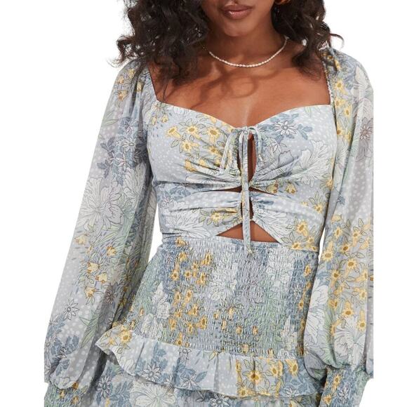 NWT ASTR Marietta Cut Out Floral Print Smocked Tiered Ruffle Mini Dress - Picture 5 of 7